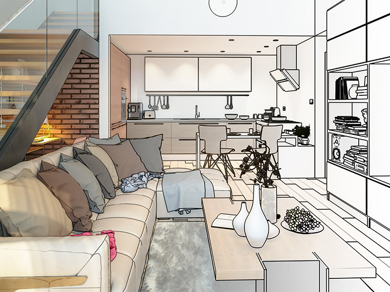 projeto de arquitetura de uma sala integrada com a cozinha